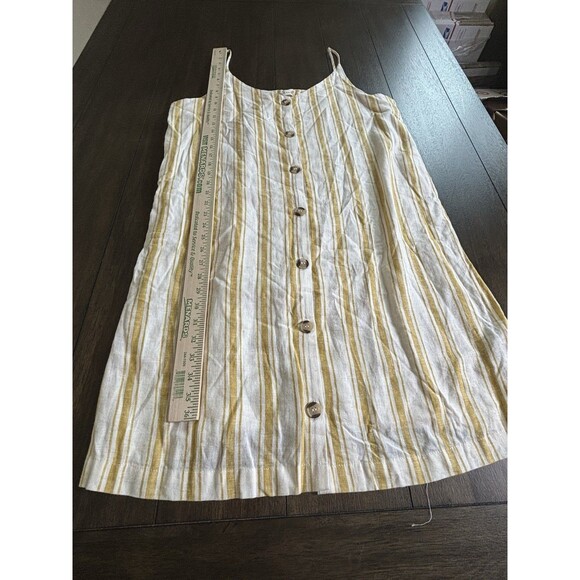 Altar'd State Linen Blend Dress Women's Large Button-Up Strappy Yellow Striped - Picture 4 of 7